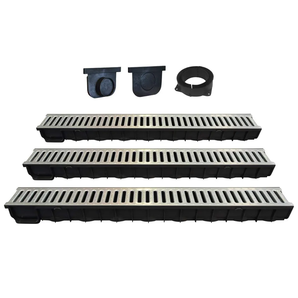 jardibric-kit-caniveau-drainage-a15-3-m-grille-acier-jardin-terrasse image 1