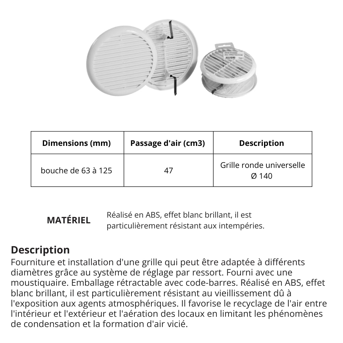 jardibric-grille-ventilation-ronde-140-blanche-moustiquaire image 2