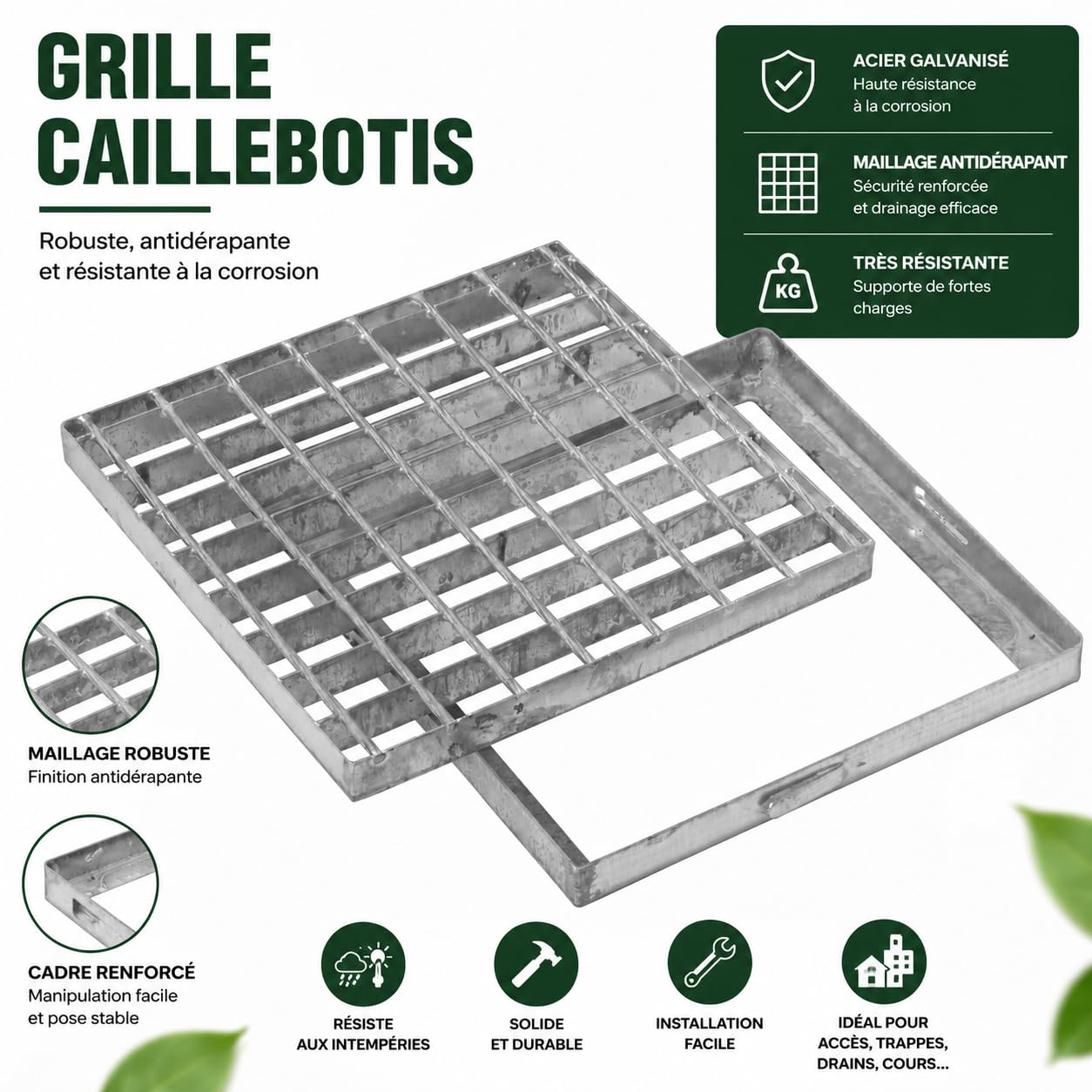 jardibric-grille-caillebotis-40x40-cm-acier-galvanis-cadre image 5