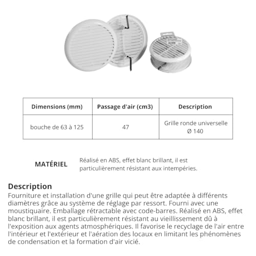 jardibric-grille-ventilation-ronde-140-blanche-moustiquaire image 4